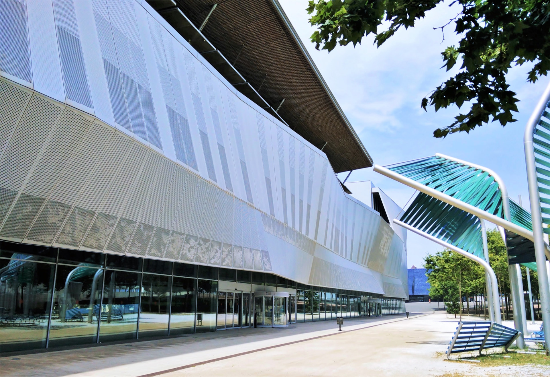 Modern glass and steel entrance of the International Barcelona Convention Center